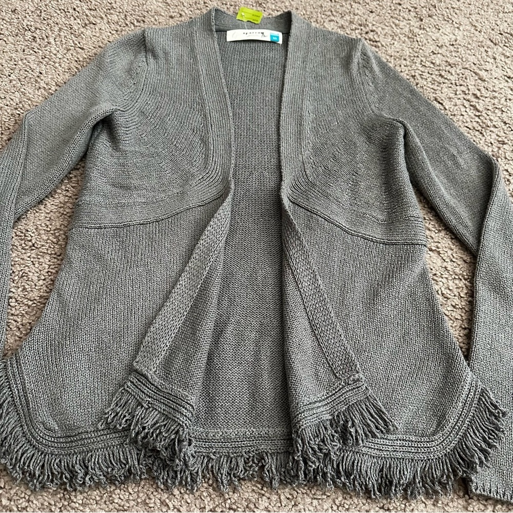Sparrow Gray Knit Open Front Curve Fringe Hem Car… - image 4